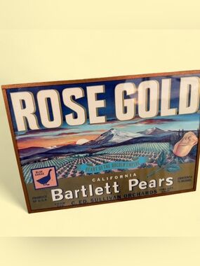 Vintage Framed Rose Gold Bartlett Pears Crate Label.